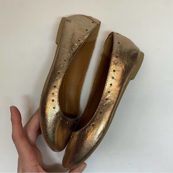 Frye Carson Shimmer rose gold metallic studded ballet flats 5 - Picture 10 of 12